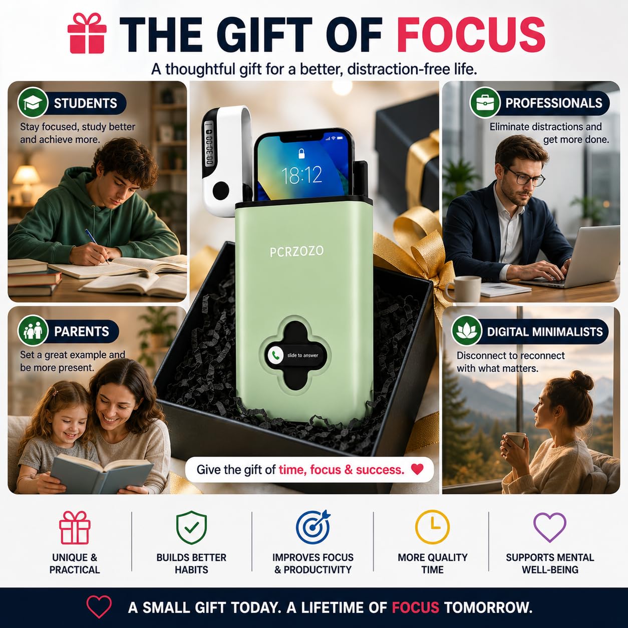 Phone Lock Box with Timer & Emergency Call Access – Digital Detox Safe (Green, Pink, Blue)