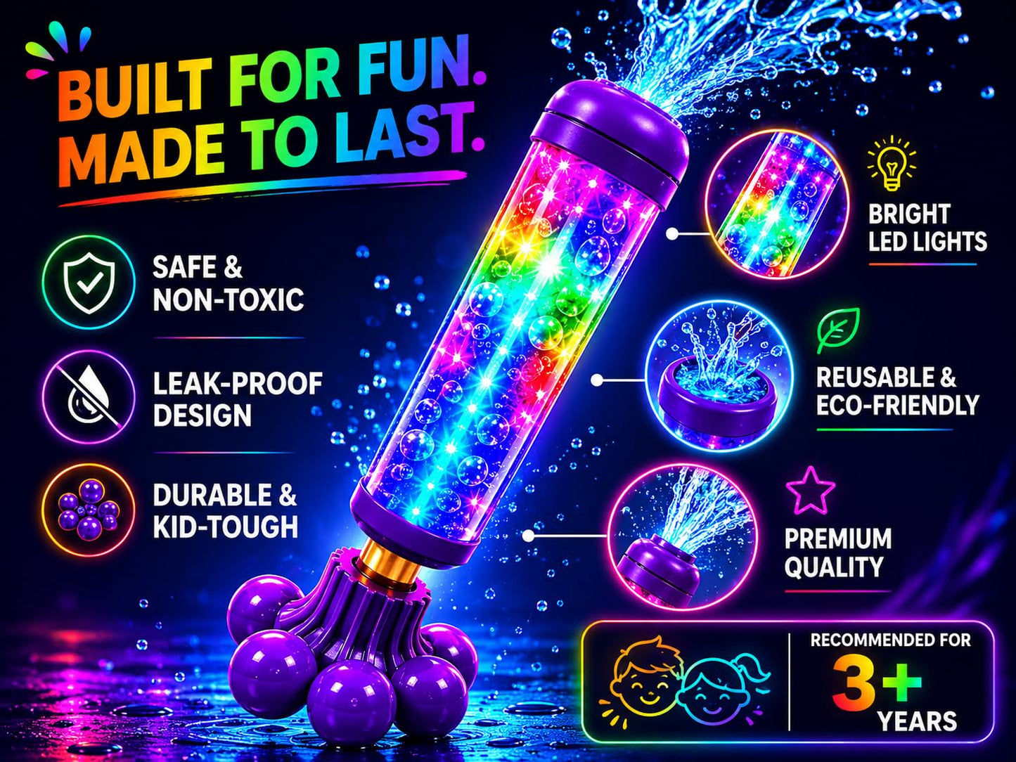 2-Pack LED Water Guns for Kids – Light Up Water Blasters for Summer Fun