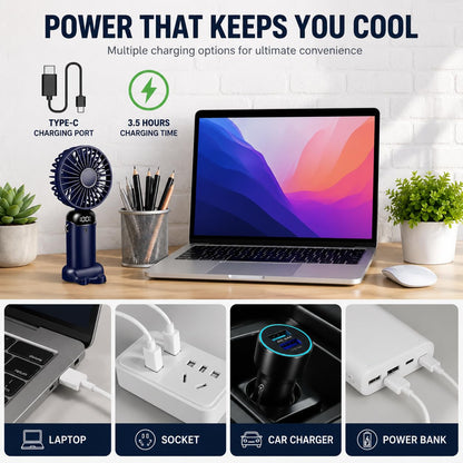 Portable Turbo Fan 4000mAh Rechargeable Mini Fan – 5 Speed Personal Cooling Fan for Travel, Office & Outdoor Use