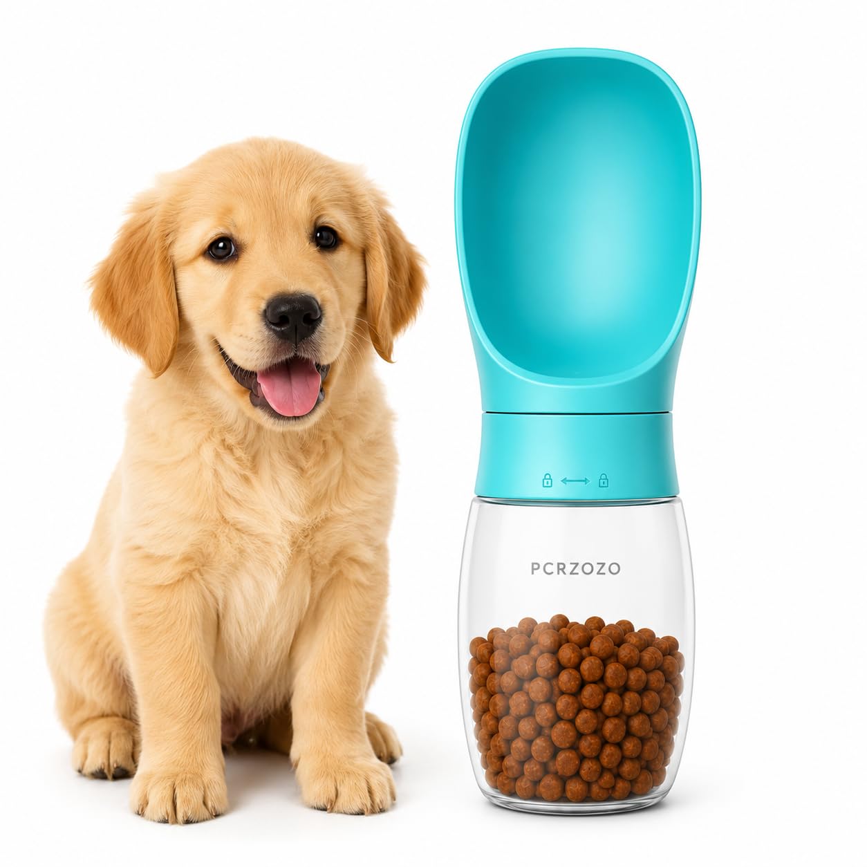 2-in-1 Portable Dog Water Bottle & Treat Dispenser, 500ml Leakproof Travel Bottle for Dogs & Cats