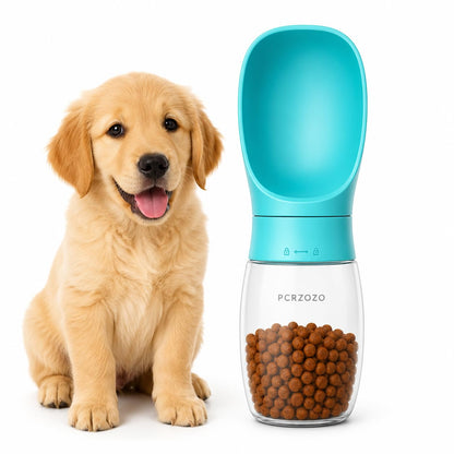 2-in-1 Portable Dog Water Bottle & Treat Dispenser, 500ml Leakproof Travel Bottle for Dogs & Cats