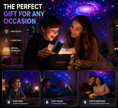 Galaxy Star Projector Night Light – 7 Films, 360° USB LED Lamp