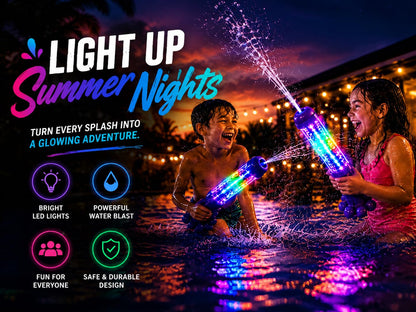 2-Pack LED Water Guns for Kids – Light Up Water Blasters for Summer Fun