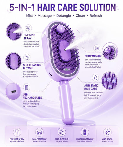 Electric Spray Hair Brush | Detangling & Scalp Massager – Rechargeable, Anti-Static