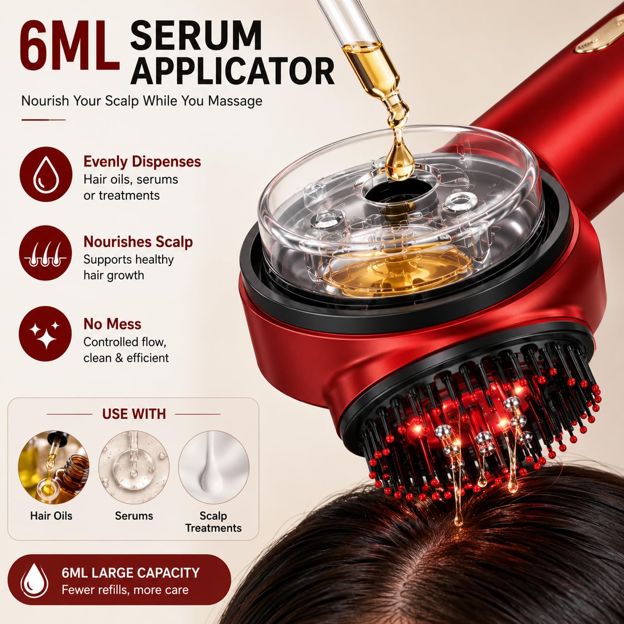 Red Light Scalp Massager Comb – Hair Growth Brush with Serum Applicator, Rechargeable for Men & Women