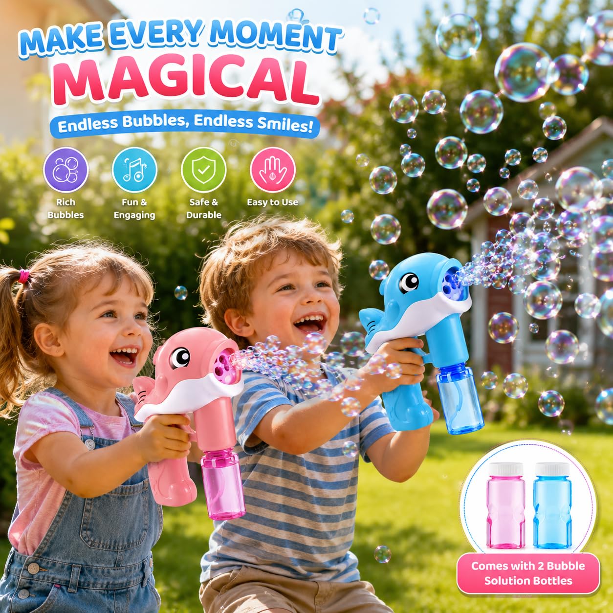 Whale Bubble Gun for Kids – Automatic Bubble Blaster with Lights & Music, Party & Outdoor Toy Gift