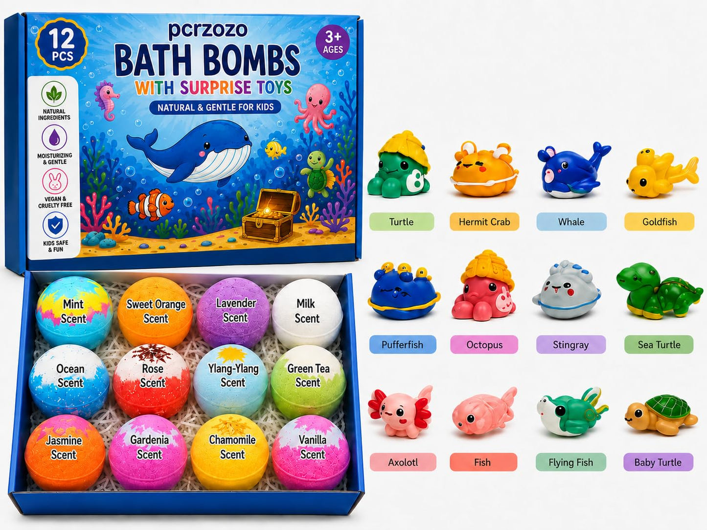 Kids Bath Bombs with Surprise Toys – 12 Pack Ocean Gift Set