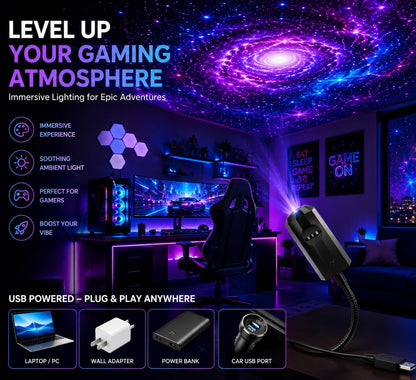 Galaxy Star Projector Night Light – 7 Films, 360° USB LED Lamp