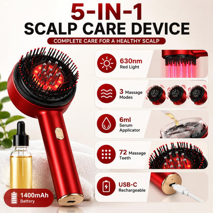 Red Light Scalp Massager Comb – Hair Growth Brush with Serum Applicator, Rechargeable for Men & Women