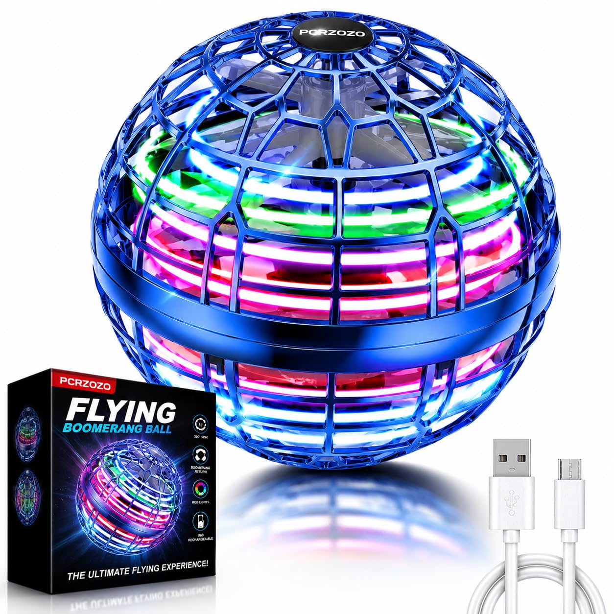 LED Flying Boomerang Ball – Rechargeable Hand-Controlled Hover Spinner Toy for Kids & Adults