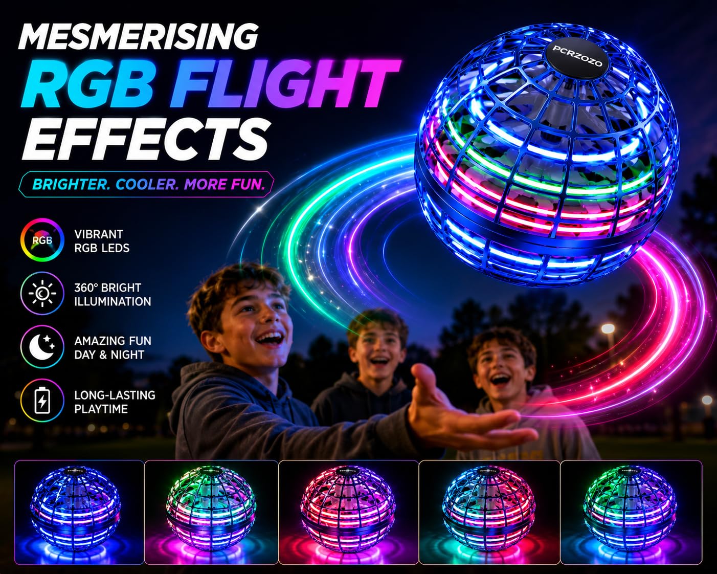 LED Flying Boomerang Ball – Rechargeable Hand-Controlled Hover Spinner Toy for Kids & Adults
