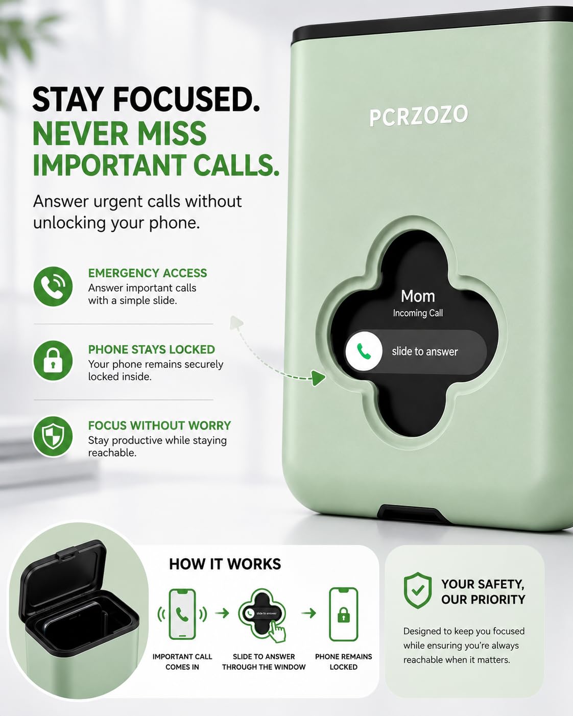 Phone Lock Box with Timer & Emergency Call Access – Digital Detox Safe (Green, Pink, Blue)