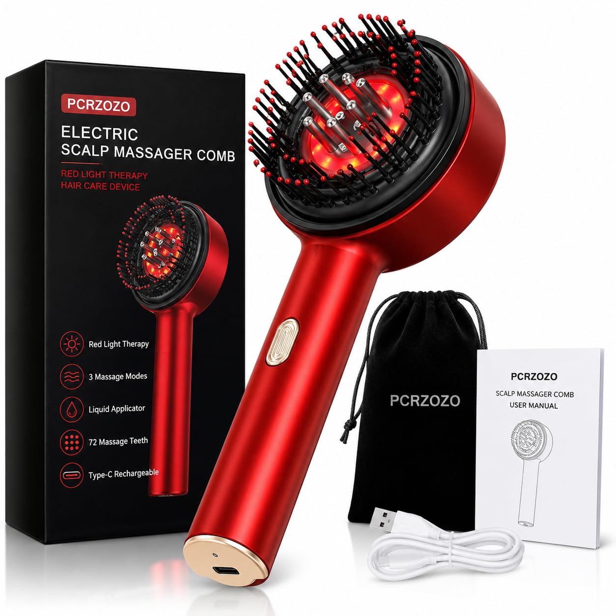 Red Light Scalp Massager Comb – Hair Growth Brush with Serum Applicator, Rechargeable for Men & Women