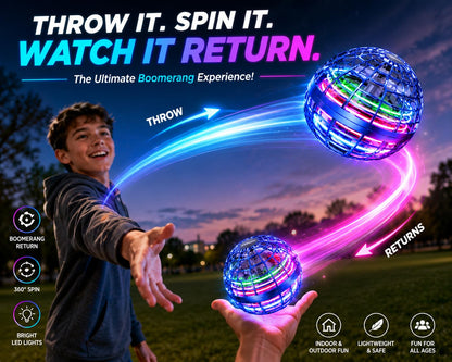 LED Flying Boomerang Ball – Rechargeable Hand-Controlled Hover Spinner Toy for Kids & Adults