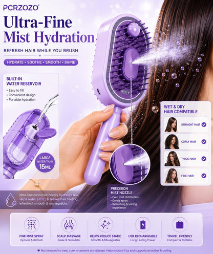 Electric Spray Hair Brush | Detangling & Scalp Massager – Rechargeable, Anti-Static
