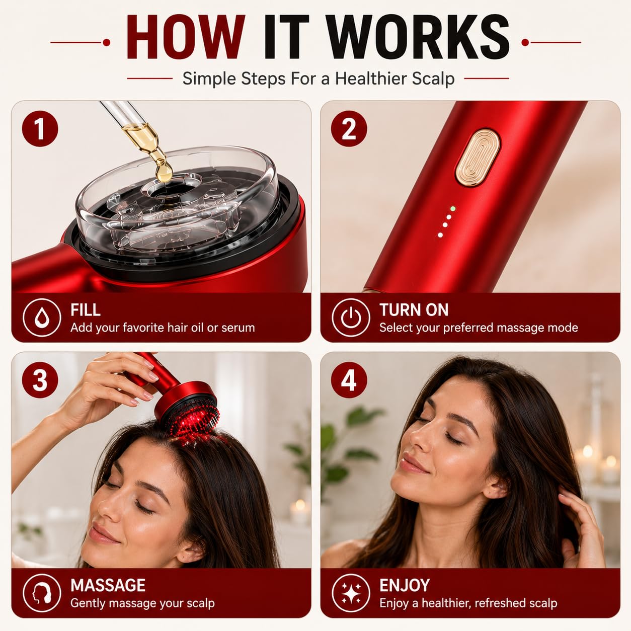 Red Light Scalp Massager Comb – Hair Growth Brush with Serum Applicator, Rechargeable for Men & Women